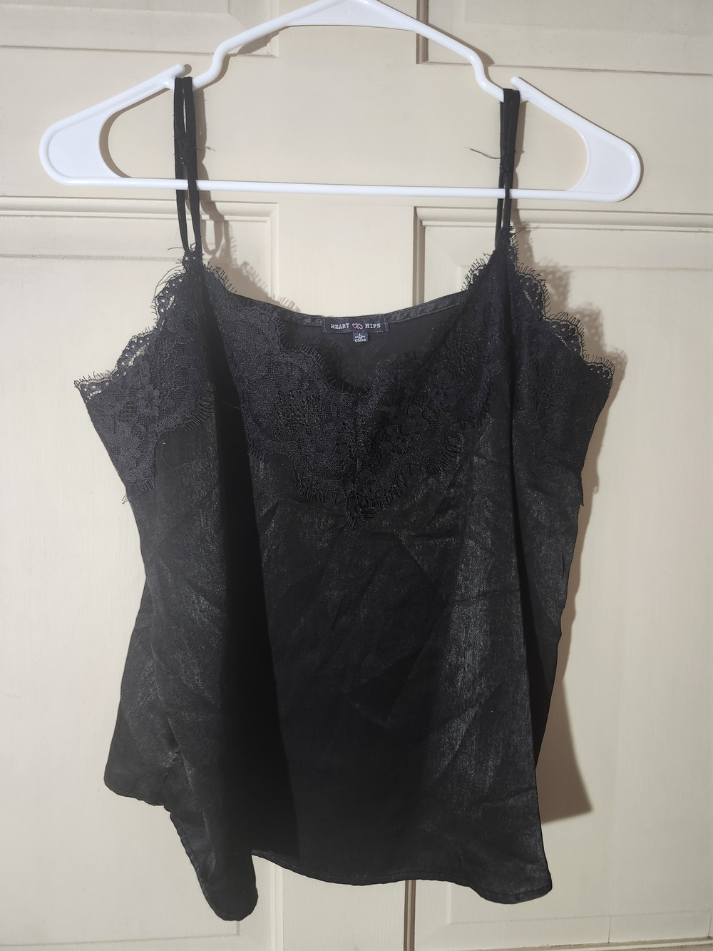 Heart Hips Black Lace-Trim Satin-Like Cami
